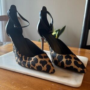 Banana Republic leather and leopard print pony hair heels size 10